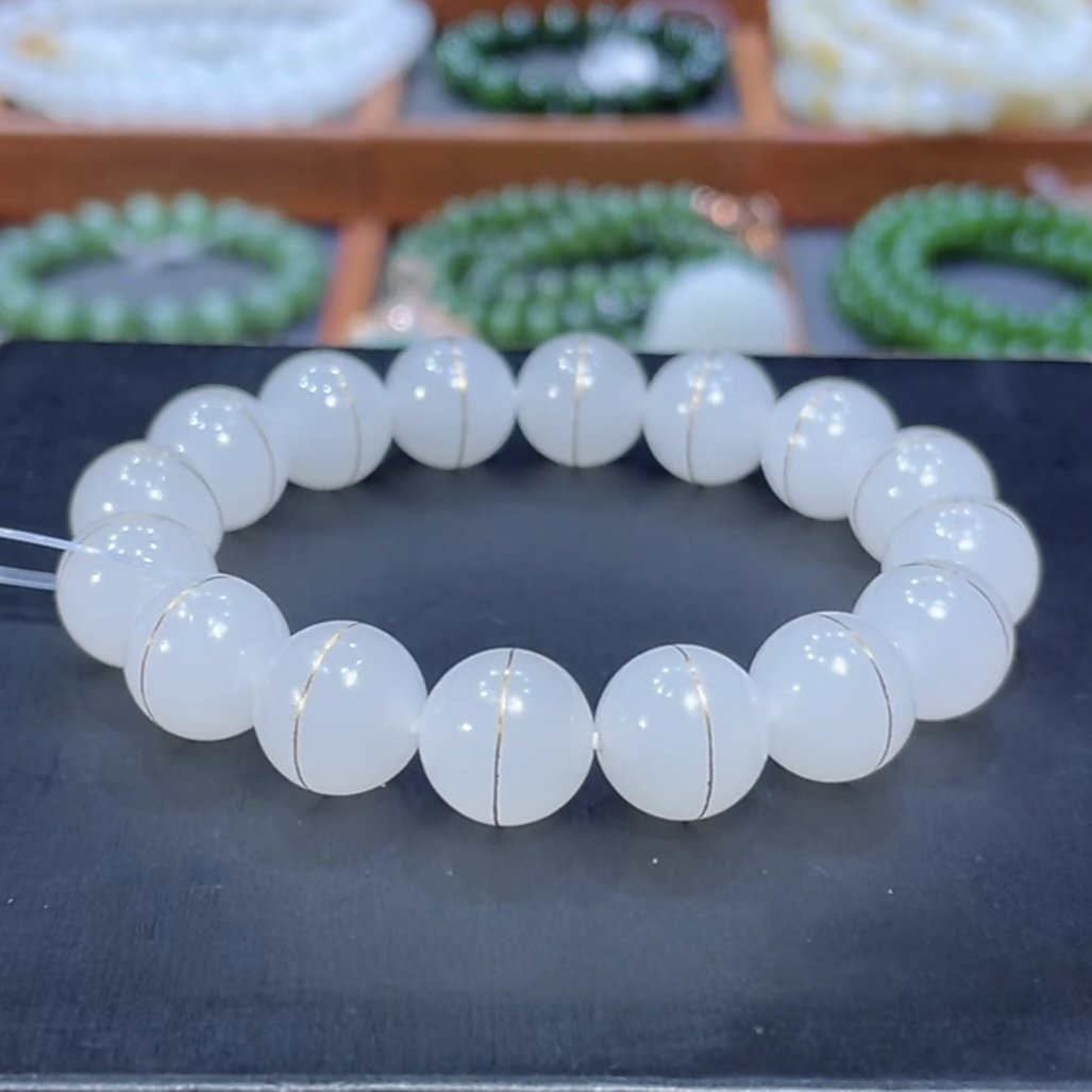 和田玉青海老料白玉手串12mm