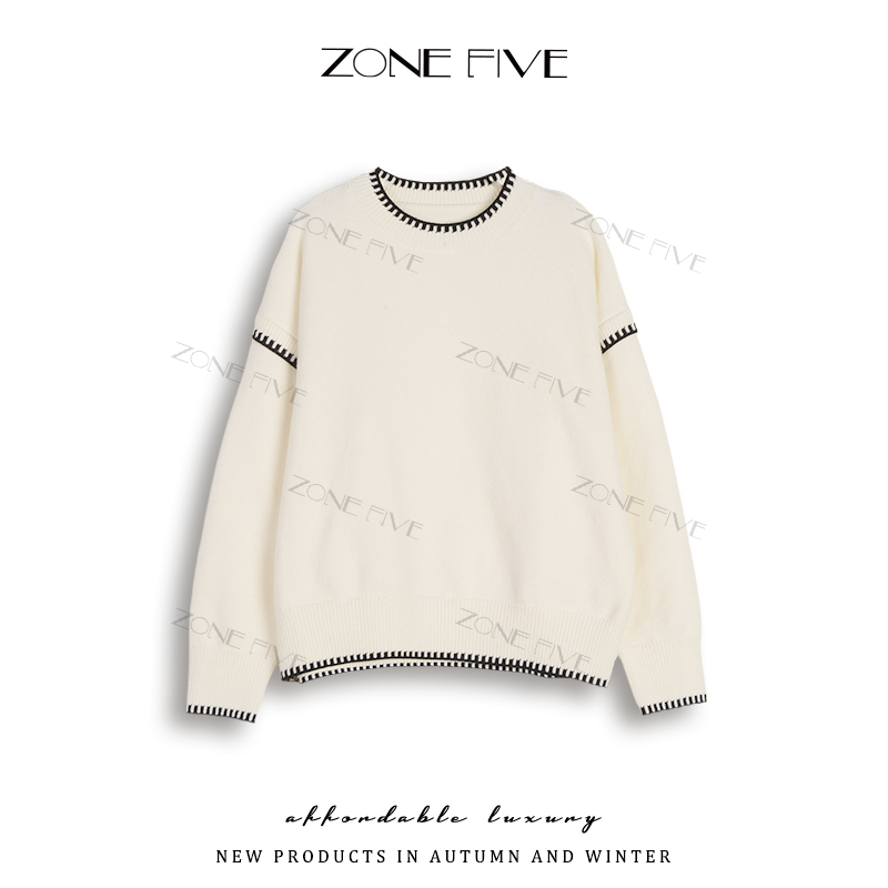 【zonefive】圆领百搭毛针织衫法式网红时尚蕾丝设计师上衣百搭