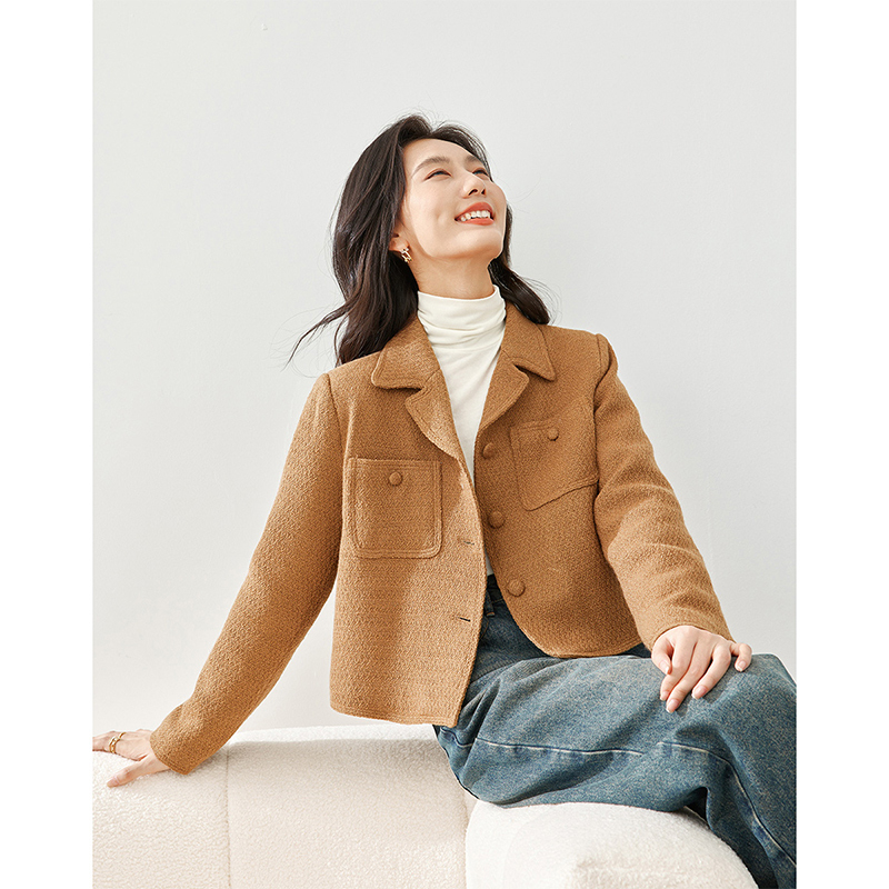 梵希蔓复古港风翻领外套垫肩时尚气质宽松休闲冬季女M5266/M6071