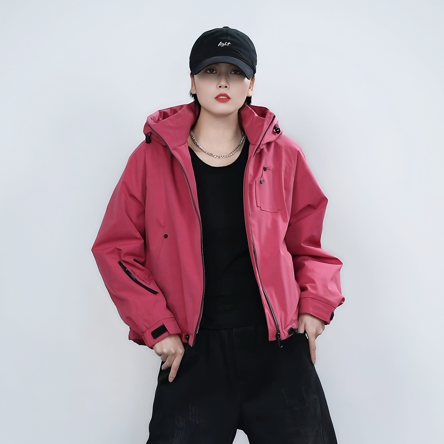 潮牌2025秋冬装新款休闲风宽松加绒加厚防风冲锋衣连帽夹克外套女