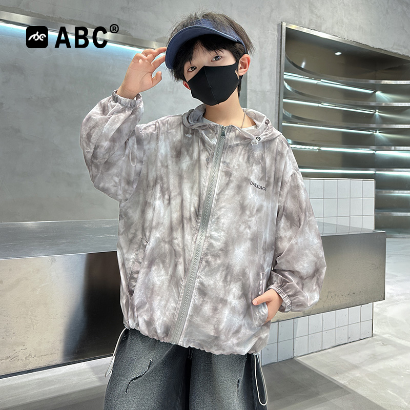ABC男童夏季薄款防晒衣中大童男孩扎染连帽外套儿童户外透气上衣