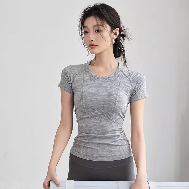 lulu同款运动短袖跑步速干T恤女紧身瑜伽服上衣普拉提训练健身服
