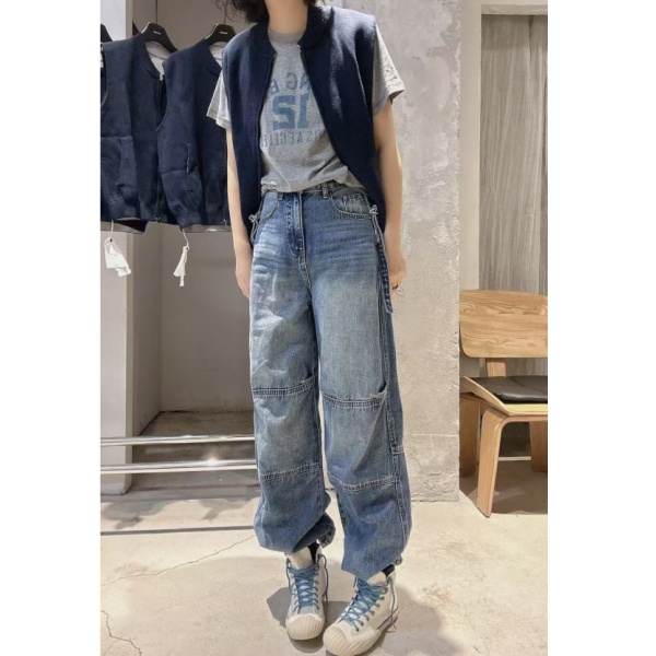 阔腿牛仔裤女2025春秋新款大码弯刀裤梨形身材宽松工装裤堆堆裤