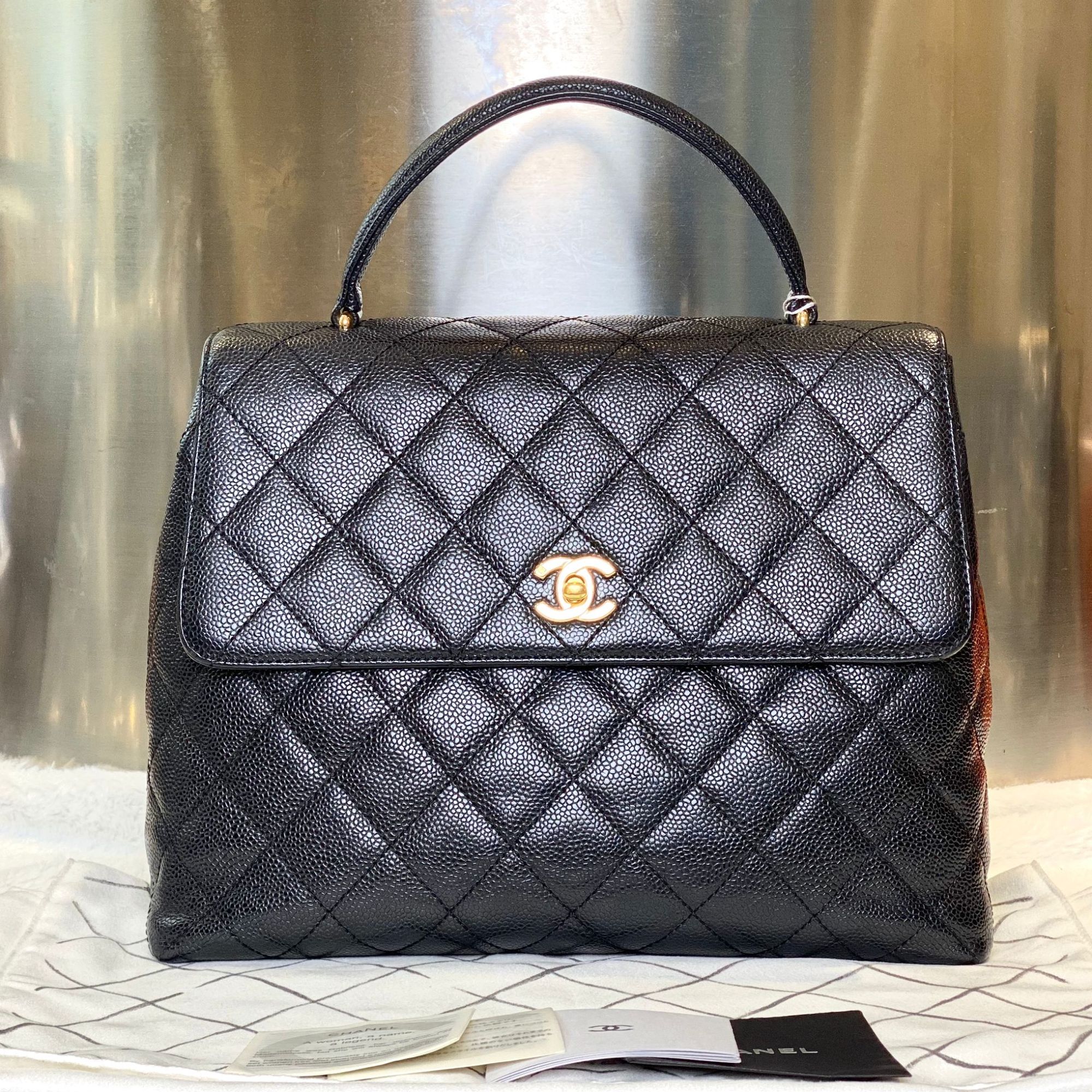 99新 Chanel/香奈儿 古有98新香奈儿黑金kelly公文包1795