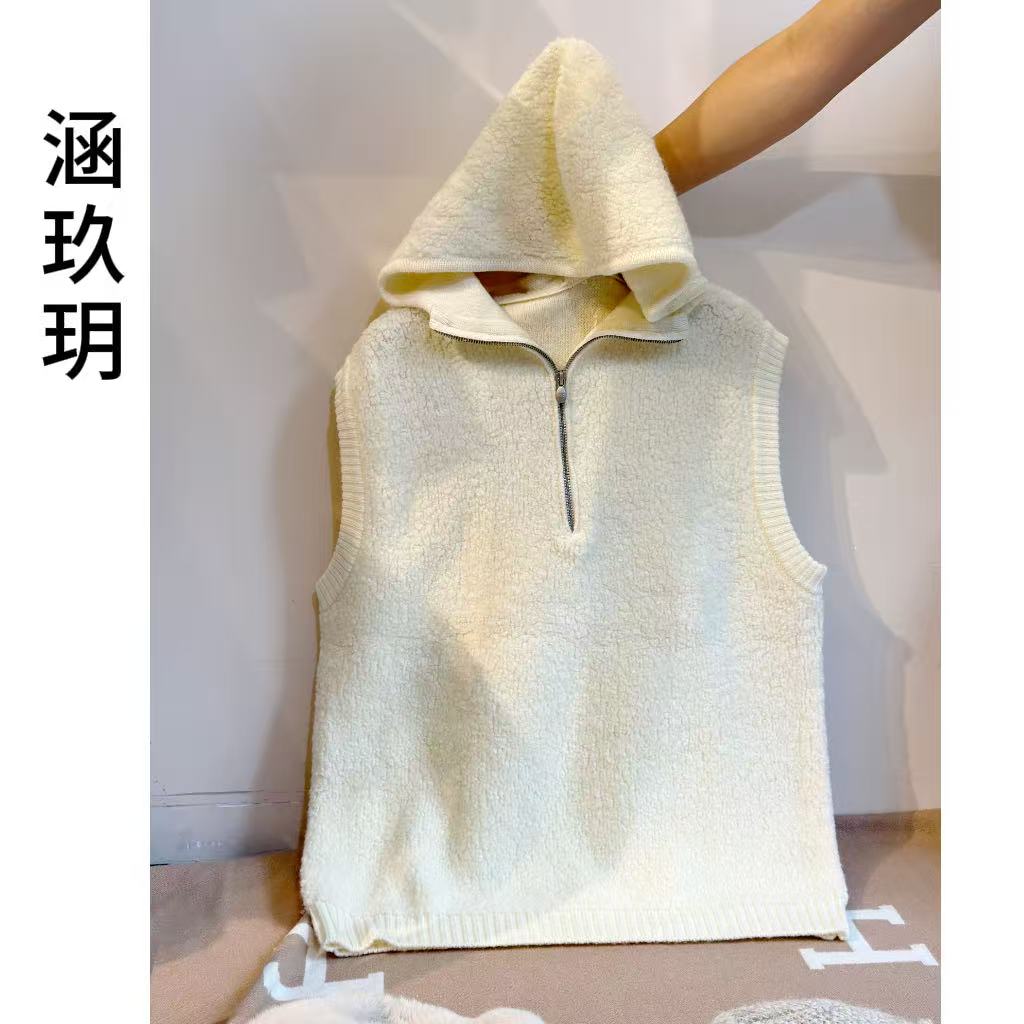 涵玖玥【100羊毛】连帽马甲简约套头无袖可叠搭上衣丹-01-5121