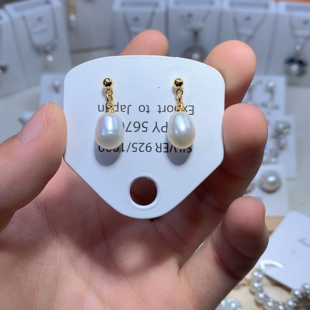 耳饰银S925镶嵌淡水珍珠