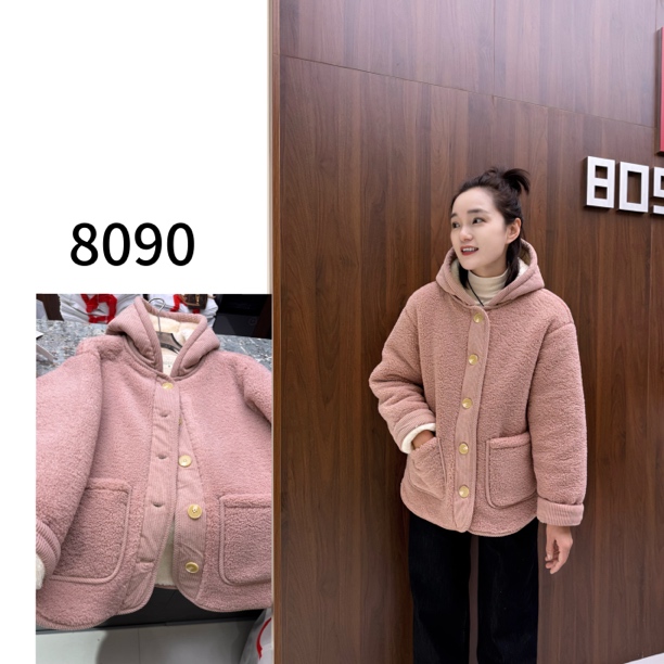 【8090暖居】冬款灯芯绒拼接韩系休闲加厚暖暖连帽外套NJ-52671