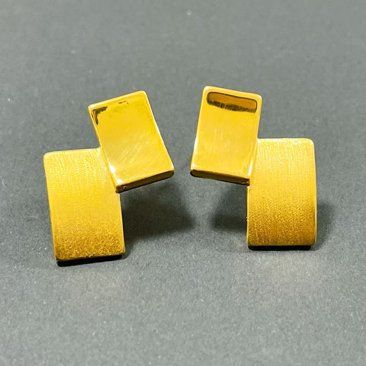 姐妹黄金  足金999几何拉丝方形耳饰（直针式