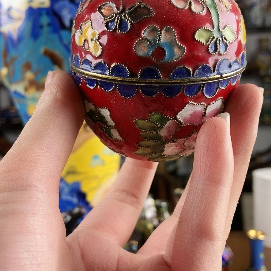 @***竹铜景泰蓝苹果盒一个老