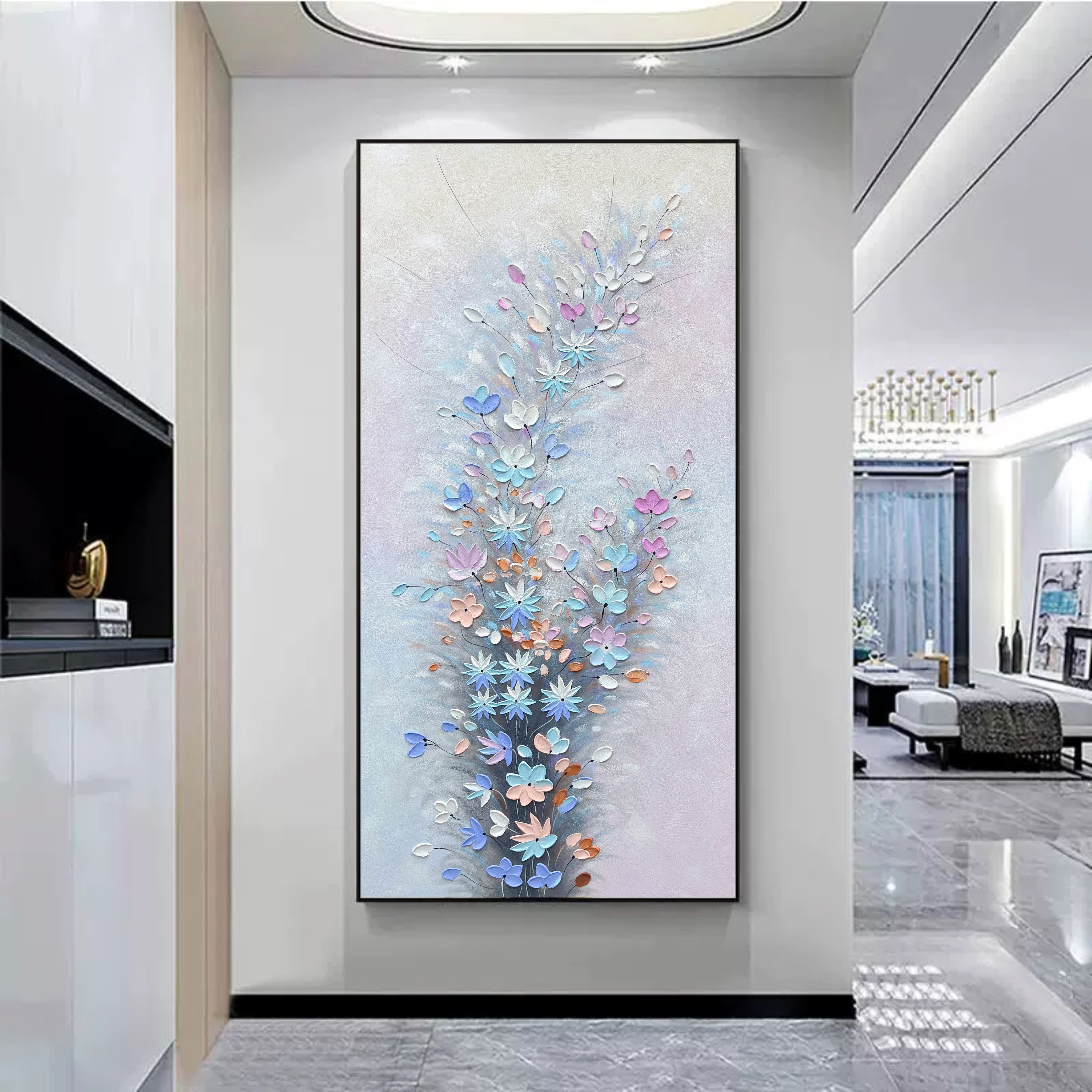 【一路生花】现代入户装饰画过道走廊挂画肌理抽象画玄关花沙发背景