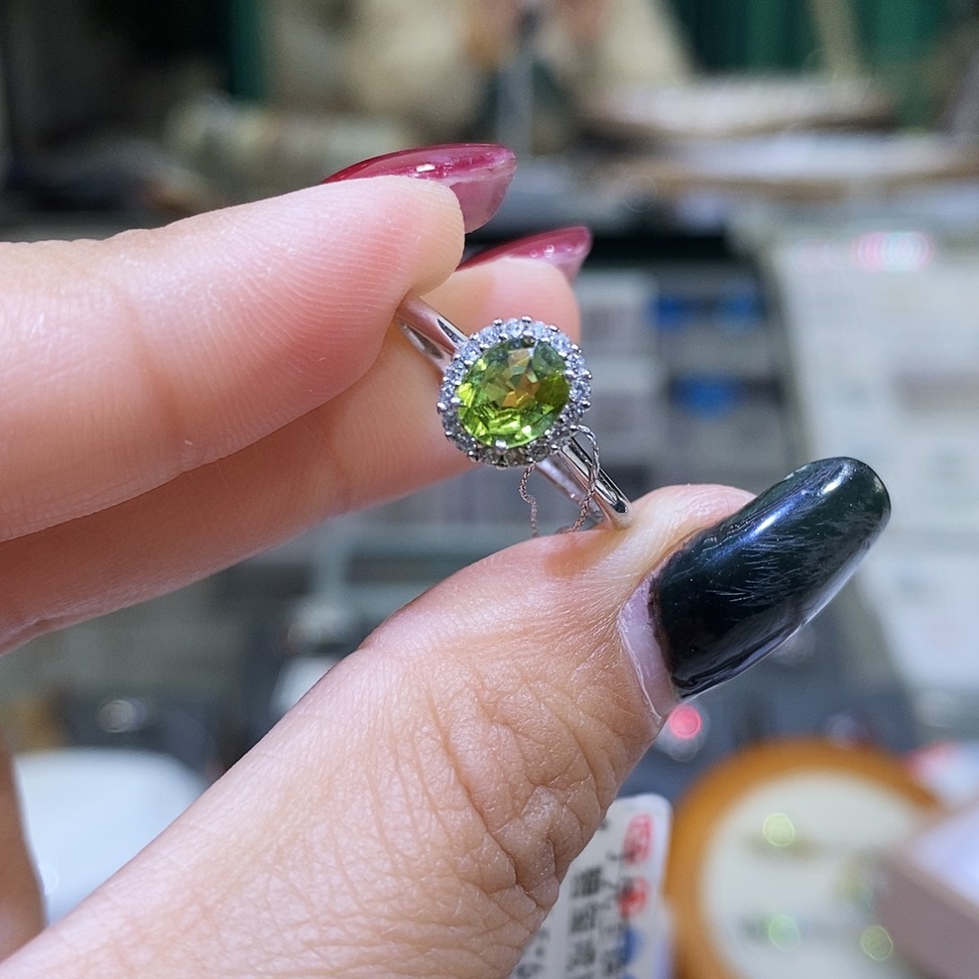 碧玺戒指银S925镶嵌天然碧玺戒指