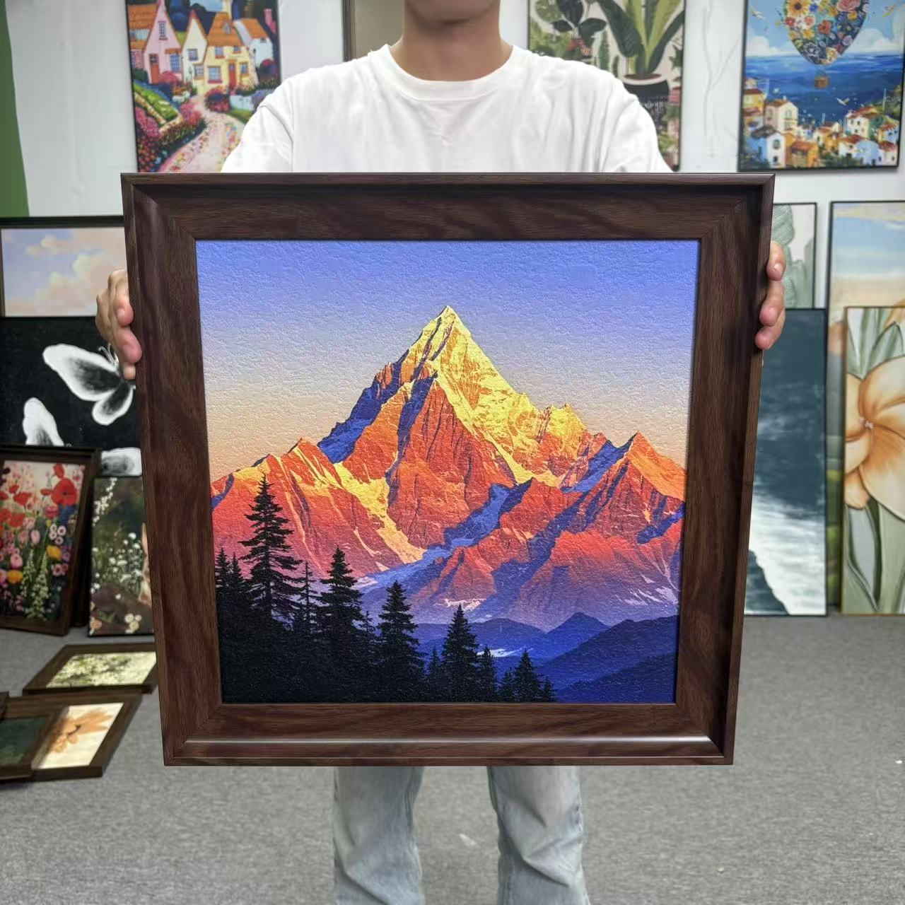 小众艺术风格背靠金山风景复古方形相框摆画卧室客厅5050
