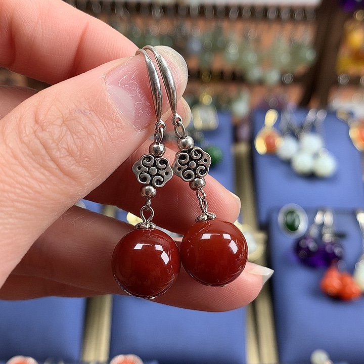 玛瑙/玉髓耳环银S925镶嵌12左右