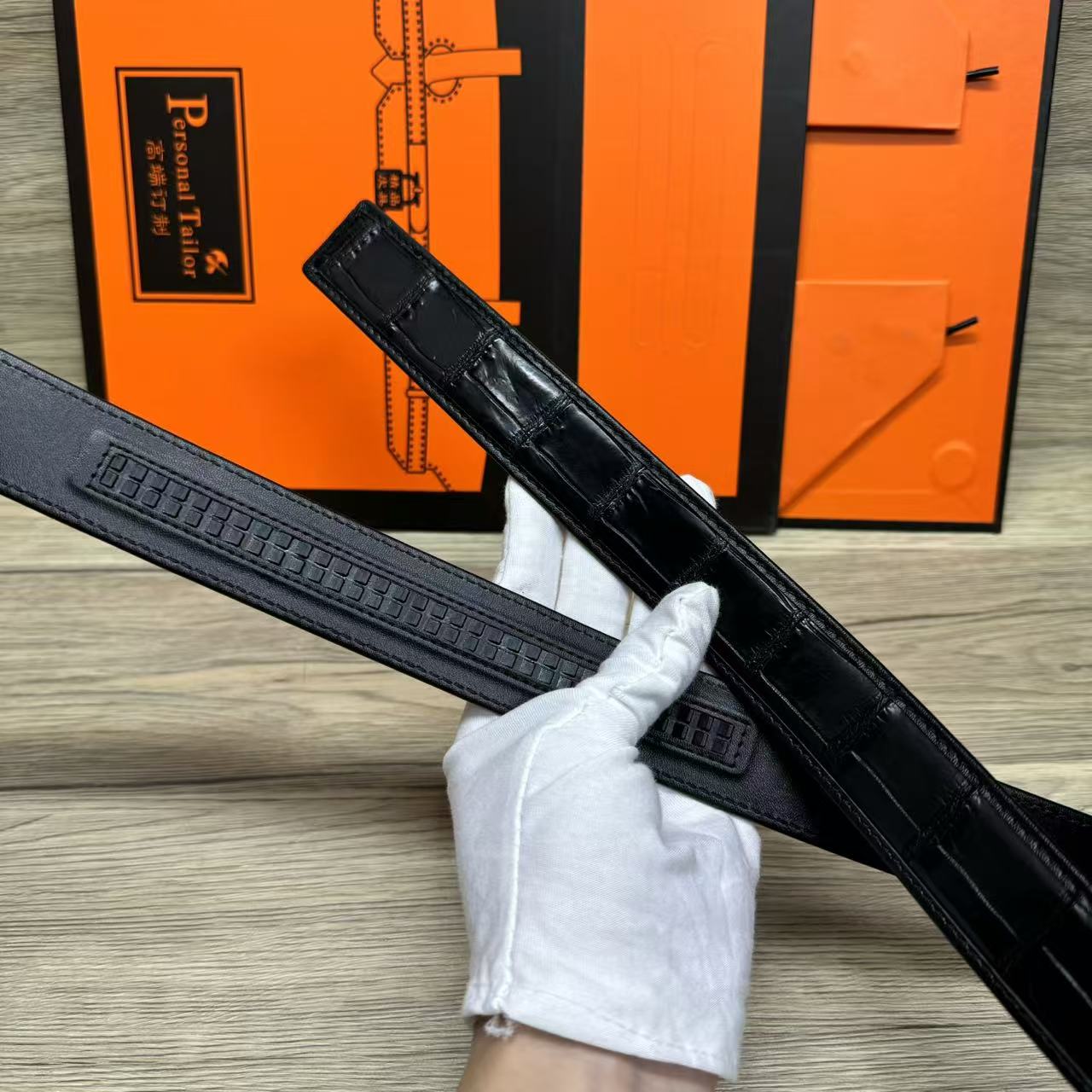 鳄鱼腰带整条无拼接自动扣3.5CM宽（单带条无扣头）