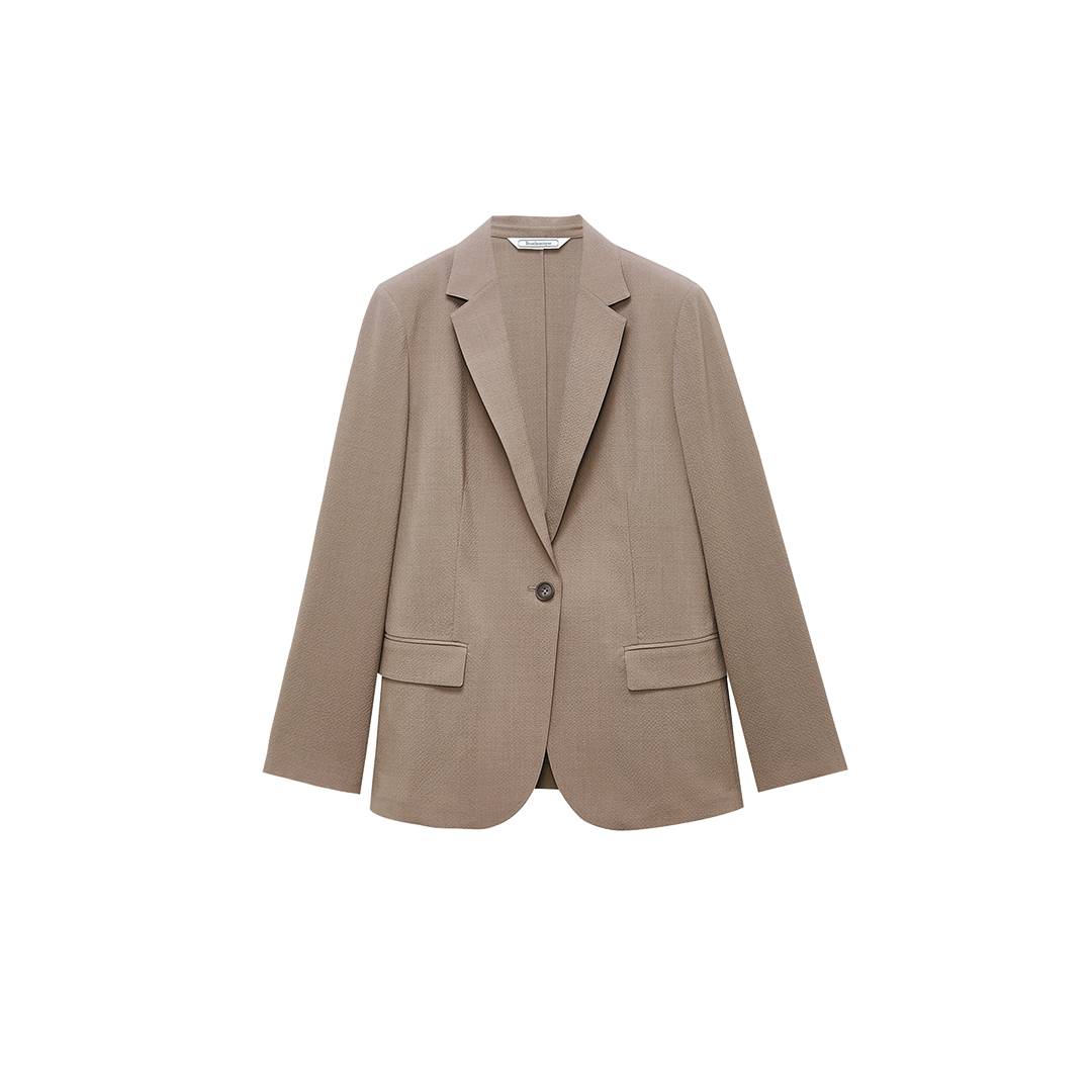 Bouthentique珍珠颗粒肌理羊毛下摆开衩圆弧休闲单西224131J1M35