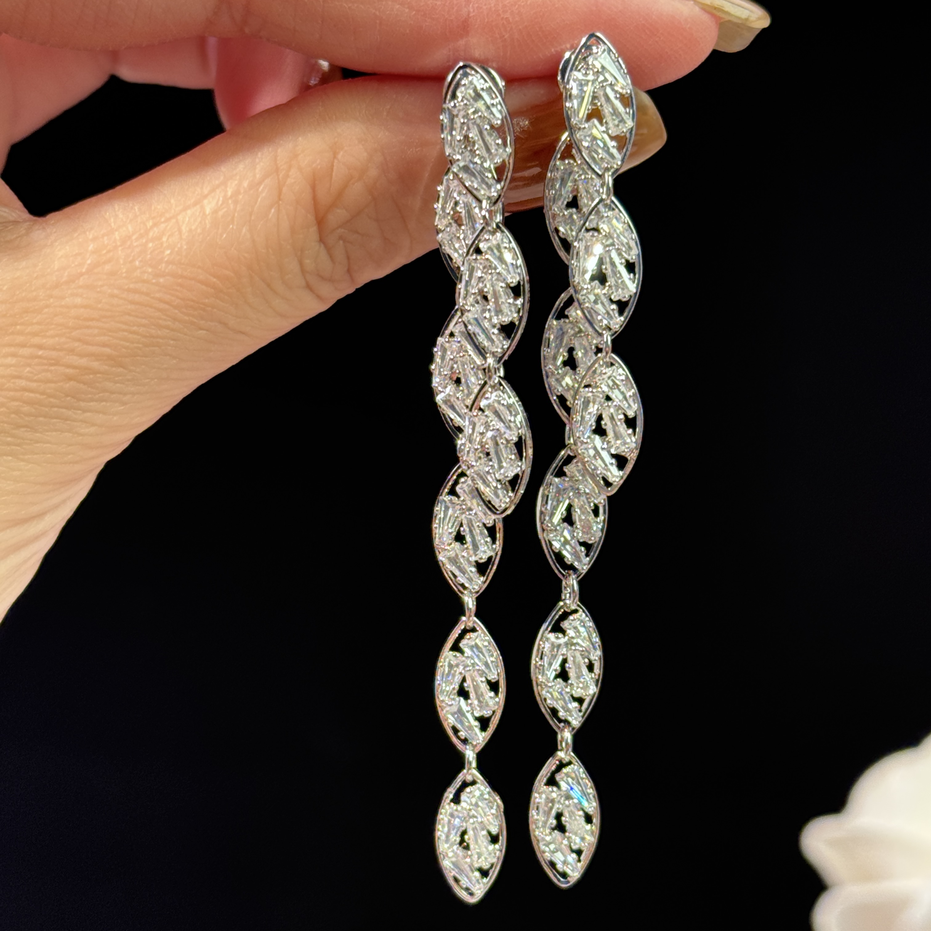 铜合金锆石耳饰 晚风】小众时尚高级感长款耳坠轻奢两戴超闪耳环女