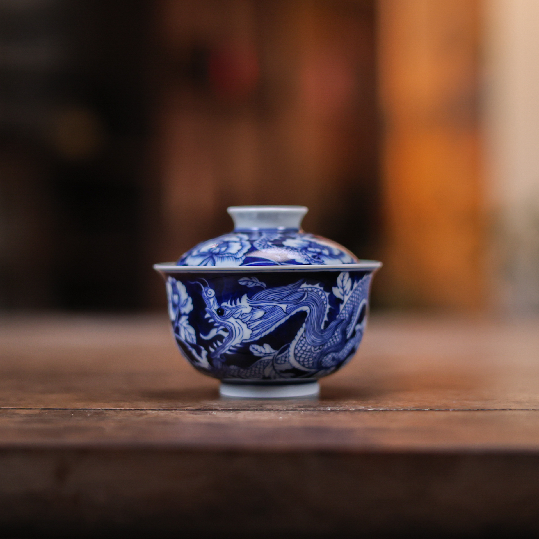 阿茶-龙纹-卓君-牡丹盖碗120ml（卓君S0255）