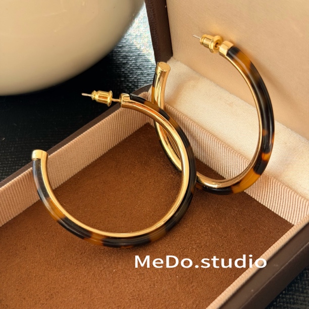 铜合金树脂耳饰 【高版本】赵露思同款玳瑁色豹纹耳圈小众气质时尚