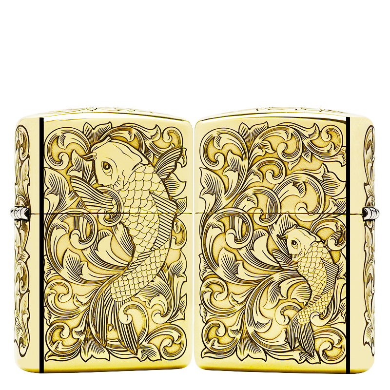 ZIPPO/之宝打火机【唐草大鱼背小鱼】盔甲机原装正品煤油机DYJ1
