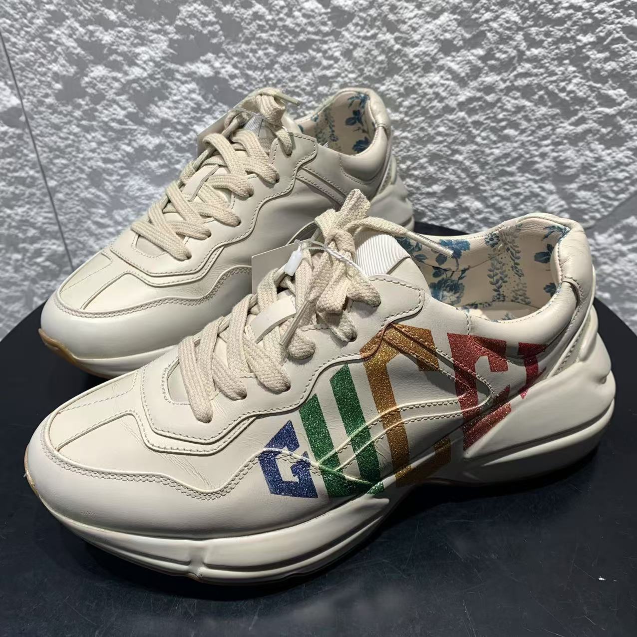 95新 GUCCI/古驰 37码/Seven女鞋精选 彩虹字母印花老爹鞋 xxs862