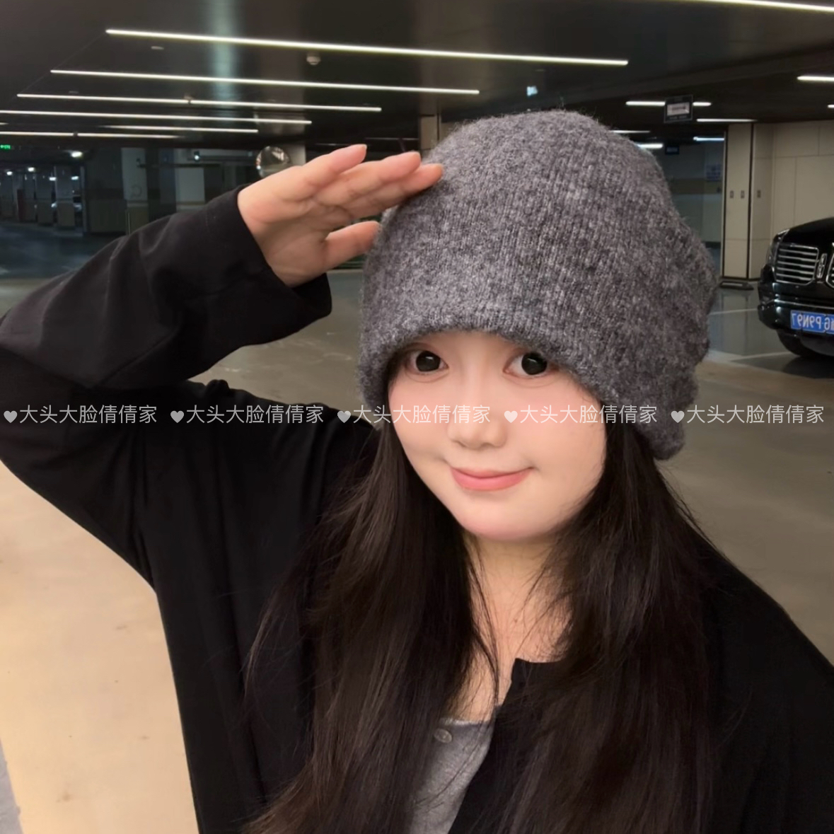 大头围57-65cm羊毛混纺针织帽子女堆堆帽冷帽显脸小双层保暖加厚