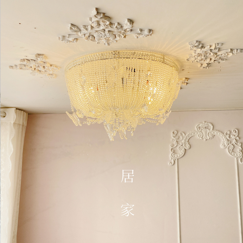 法式水晶吸顶灯轻奢奶油风唯美公主现代浪漫温馨圆形客厅主卧室灯