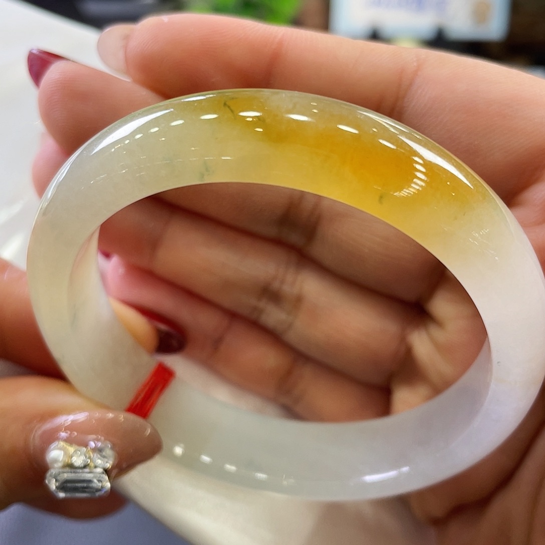 未镶嵌手镯翡翠日出东方黄55圈 15号