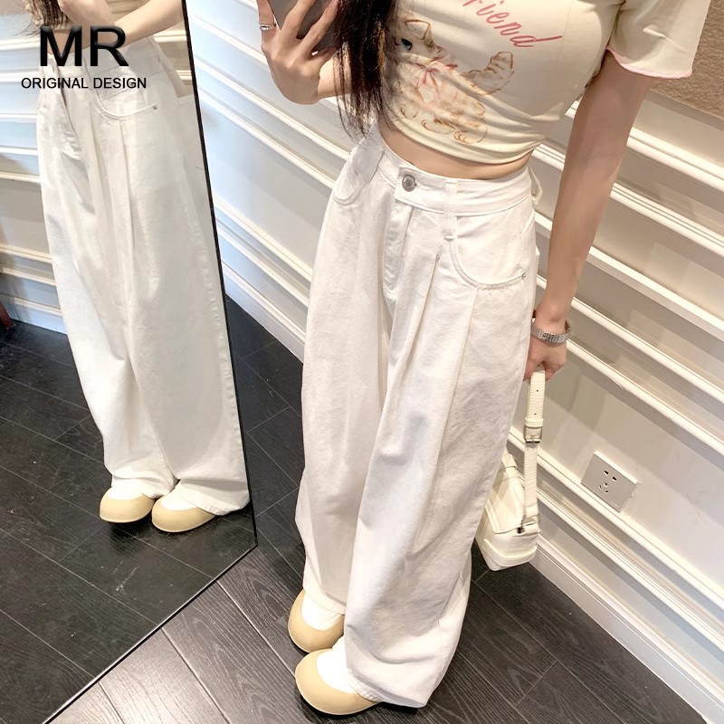 白色阔腿牛仔裤女2025夏季新款宽松薄款垂感小个子直筒休闲长裤子