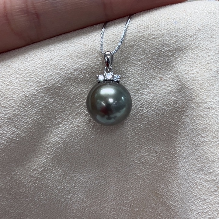 银S925镶嵌海水珍珠颈饰大溪地 11-12mm 96号