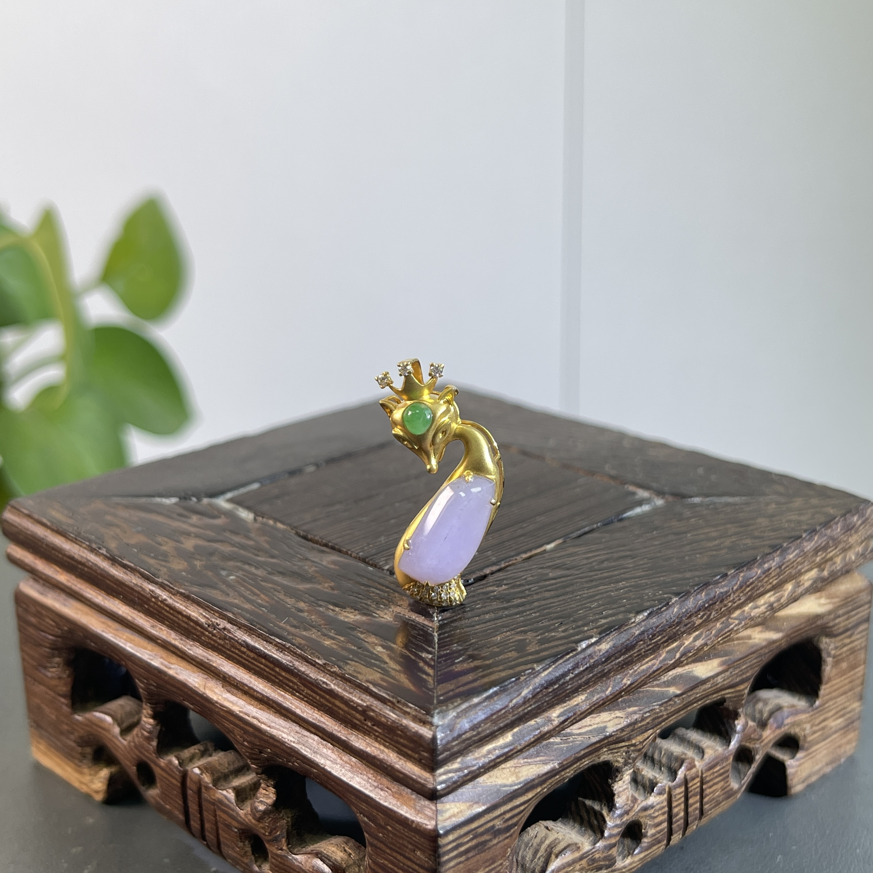 JYA05-156 天然缅甸A货翡翠 18K含钻镶嵌吊坠