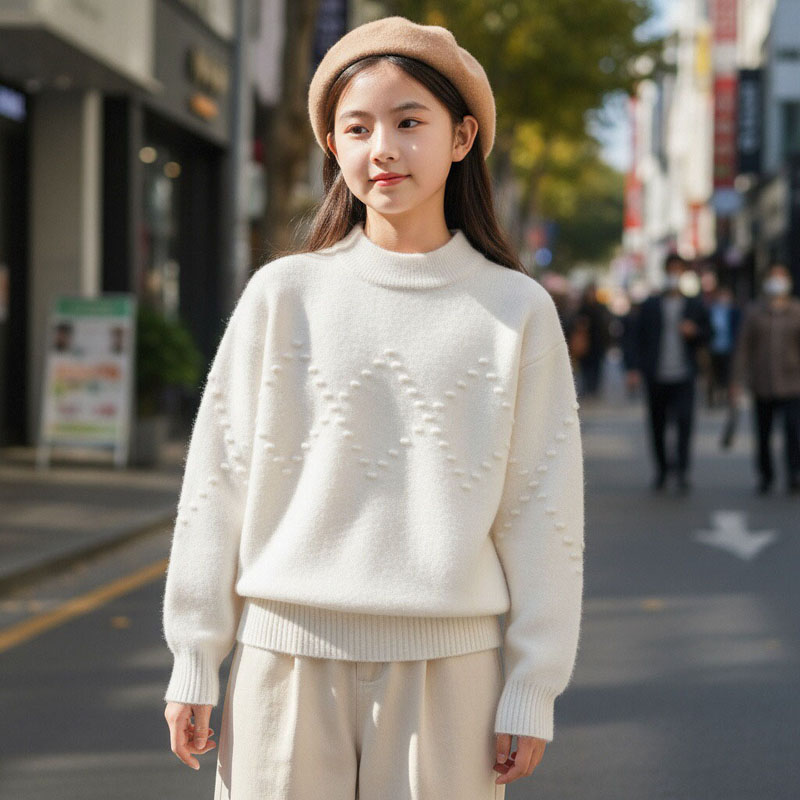 高初中生青少年装女大童毛衣秋冬2025新款加厚白色冬季打底针织衫