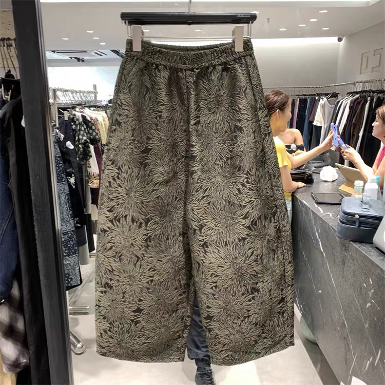 欧洲站2025秋季女松紧腰重工提花减龄百搭弯刀裤垮裤休闲裤80155