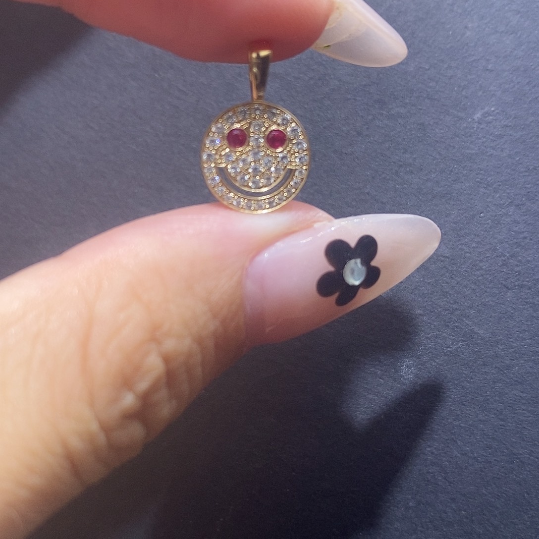 吊坠(不含链)钻石18K金镶嵌红宝石微笑吊坠k黄