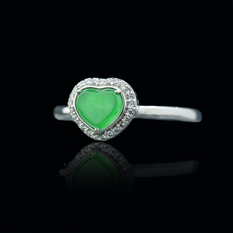 【小胖翡翠】天然A货翡翠戒指爱心满绿镶嵌轻奢百搭珠宝-多样性发
