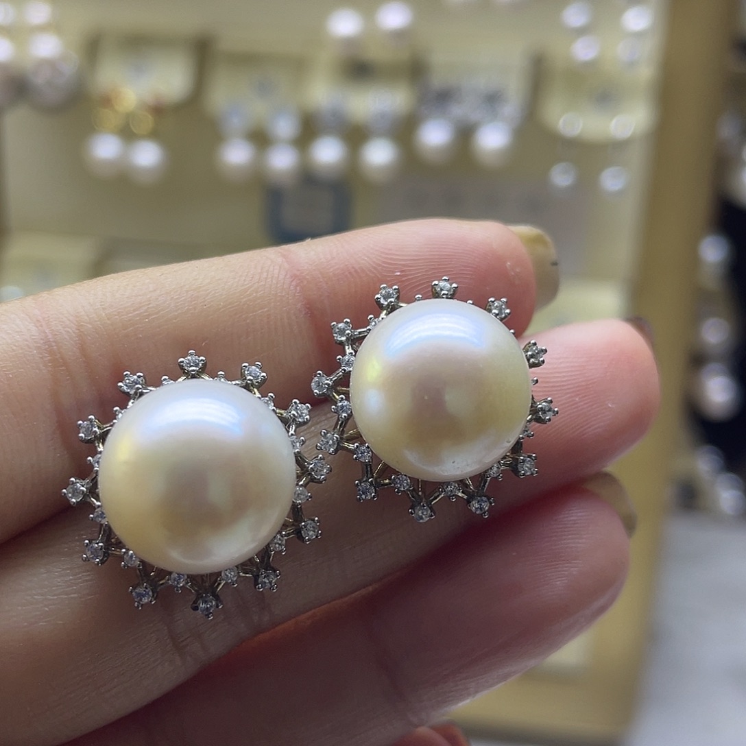 淡水珍珠耳饰银S925镶嵌