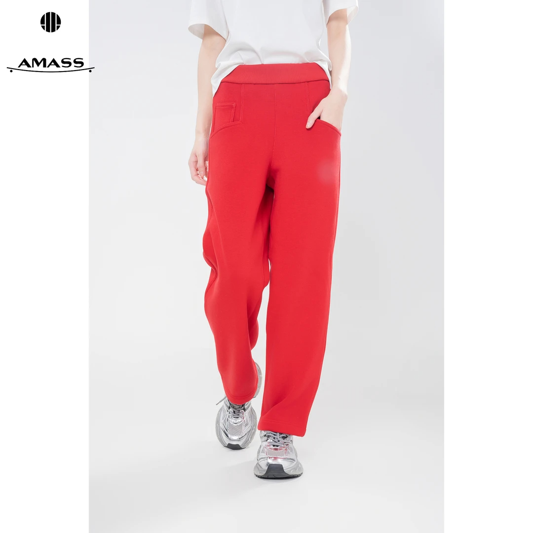 AMASS/阿玛施秋冬小众设计感时尚加绒厚款高腰直筒休闲长裤510026
