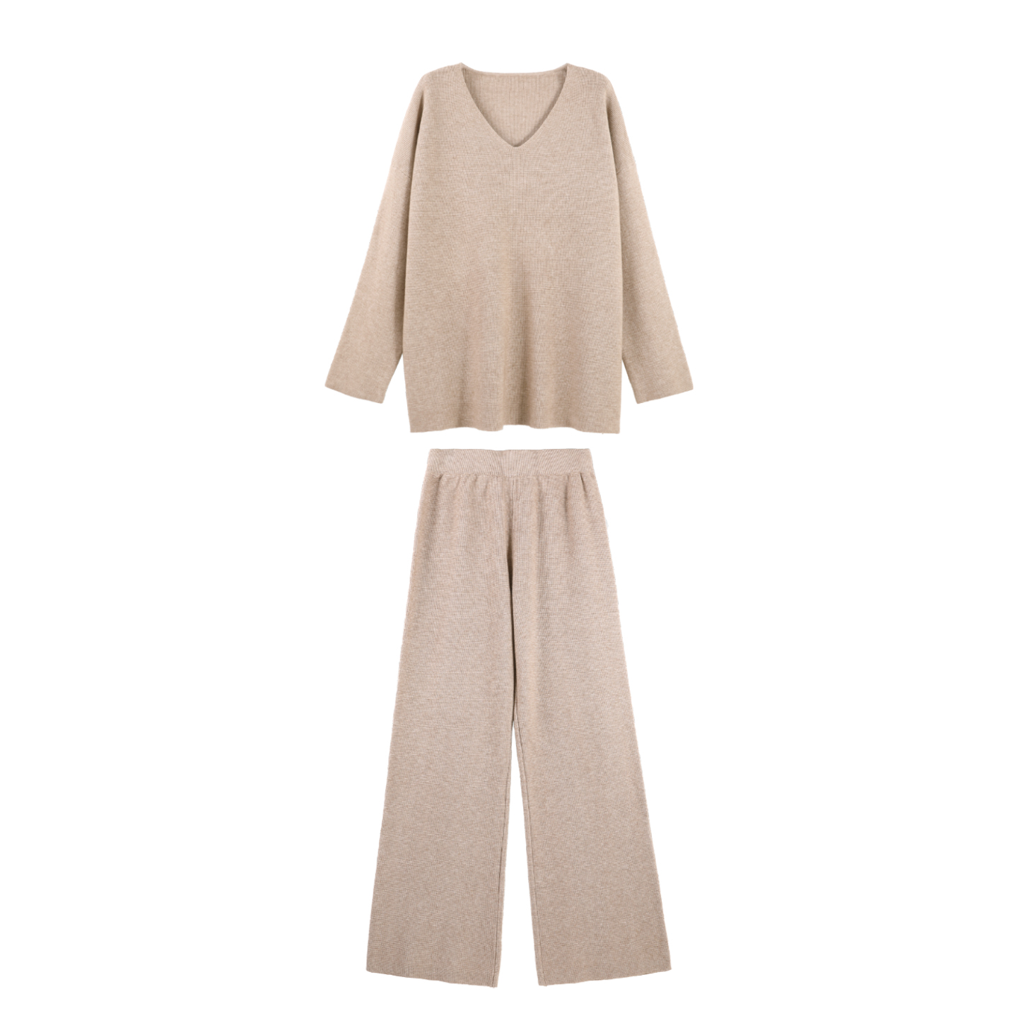 冬季新款极简通勤风领针织上衣高腰阔腿裤女显瘦套装HBZX918198