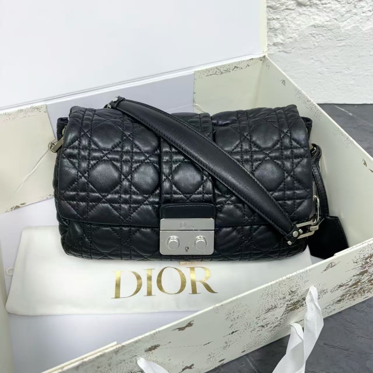 95新 DIOR/迪奥 迪奥黑色翻盖横2614/二奢包包