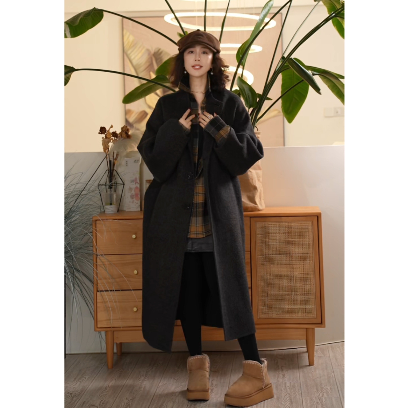 X【叭哒不惑】热气球 绵羊毛牦牛绒设计感高端双面呢秋冬气质大衣