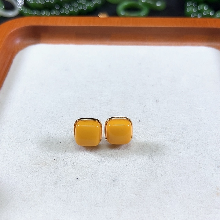琥珀银S925镶嵌耳饰