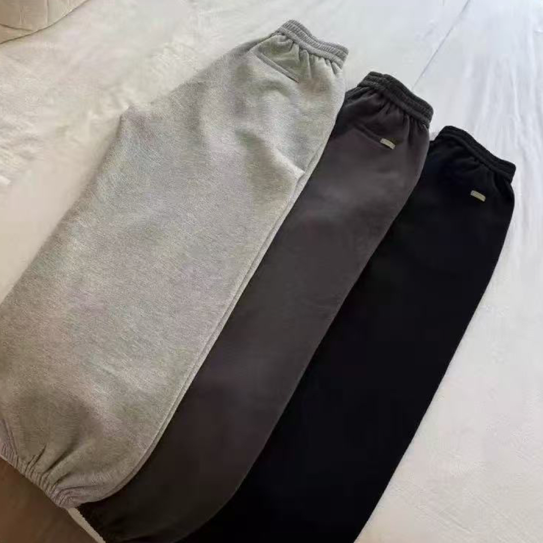 韩国东大门2025冬款纯色松紧腰加绒束脚卫裤