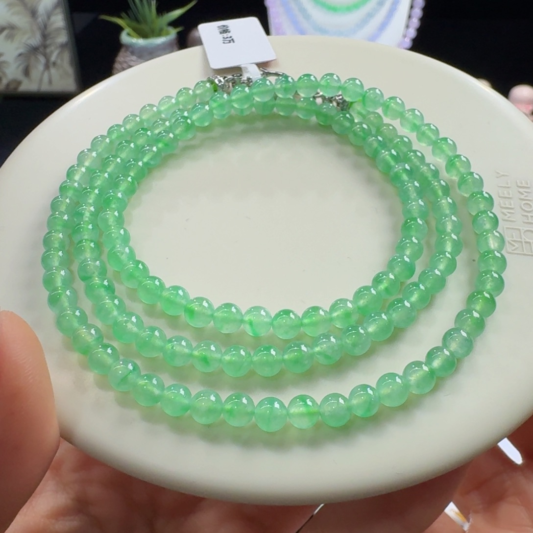 未镶嵌手链翡翠炸光高冰玻木纳飘绿花小米珠4.6mm