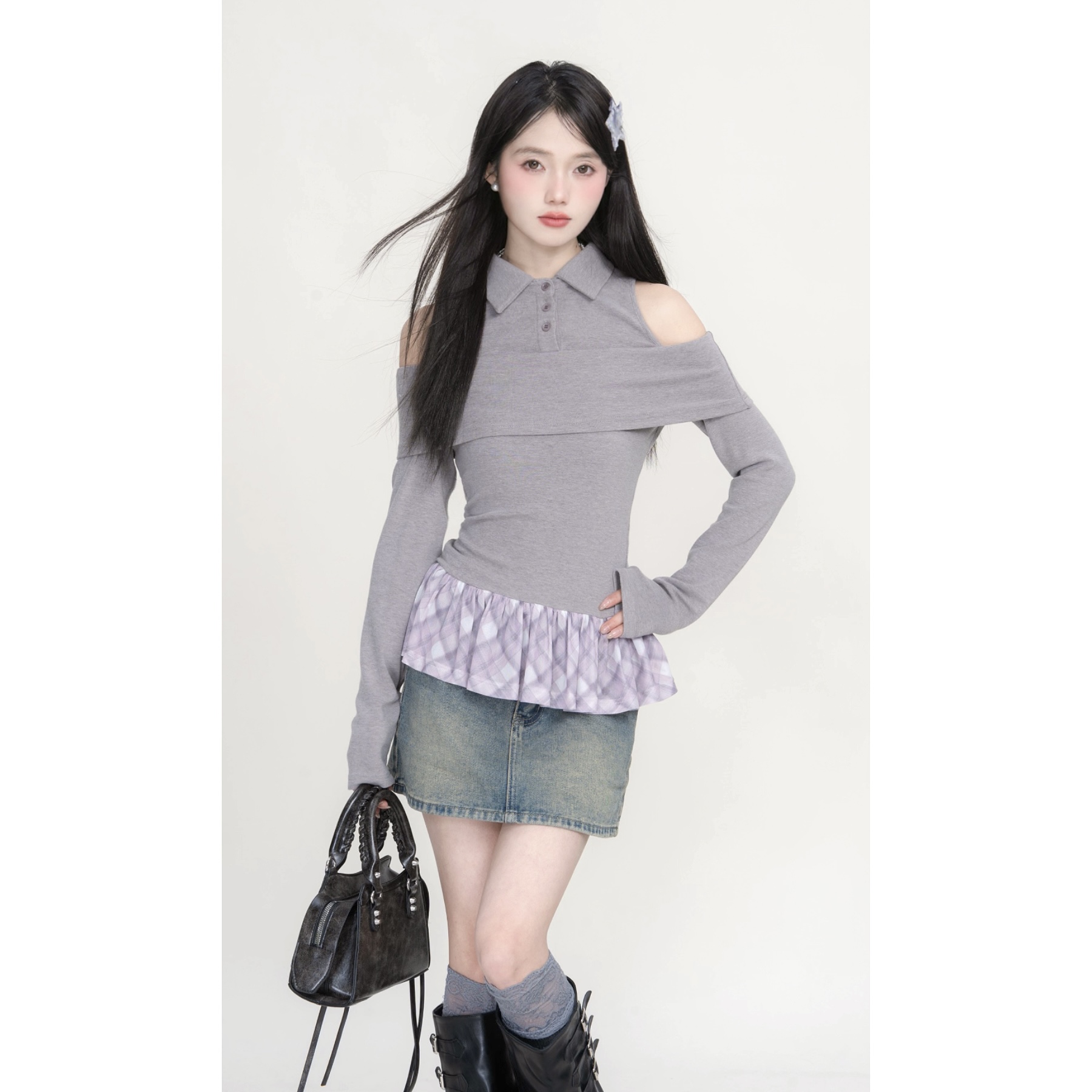 【新款预览，喜欢点预约】露肩设计polo上衣-5C456