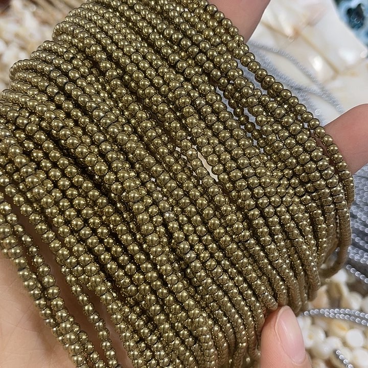 玛瑙/玉髓合金珠宝半成品3条3mm金色圆珠