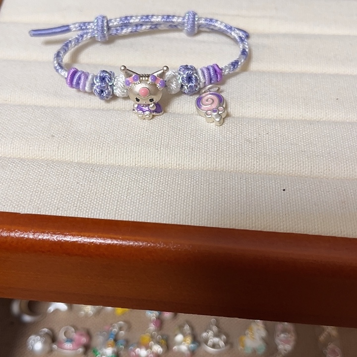 足银布艺银饰x2+紫色手绳