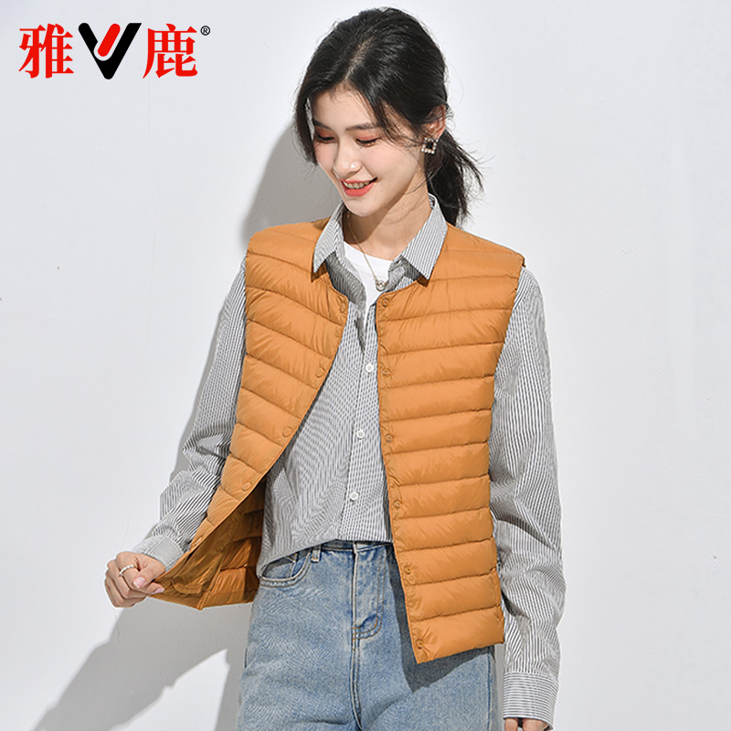 雅鹿2025新款秋冬季时尚轻薄马甲女百搭修身舒适保暖潮流羽绒马夹