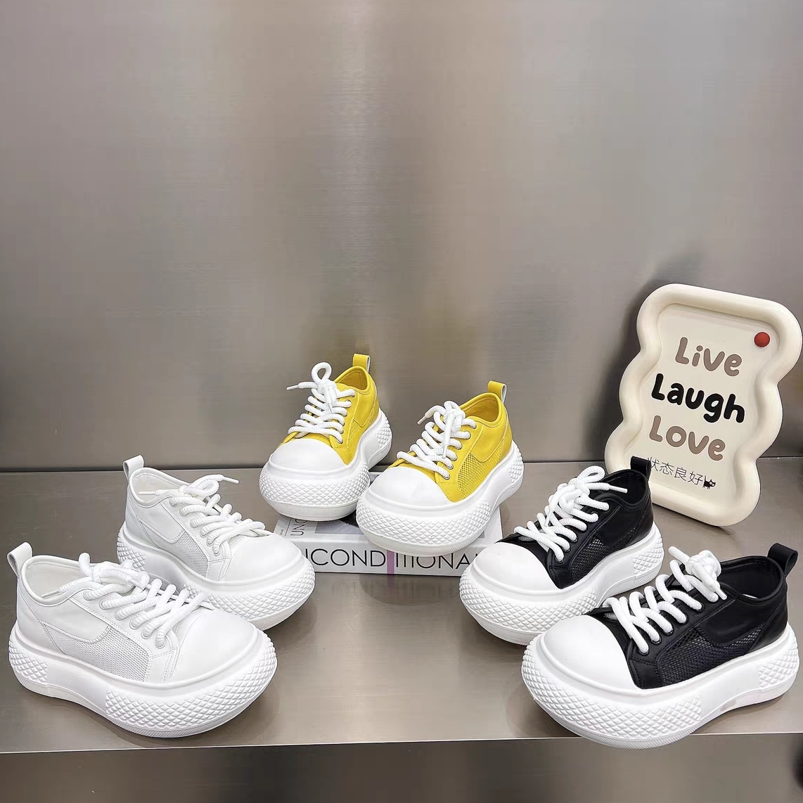 HY厚底洛丽塔风时尚休闲鞋透气系带网面高帮女鞋学生百搭鞋子