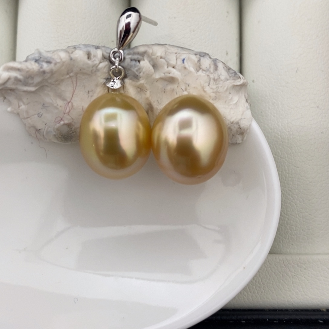 定制海水珍珠未镶嵌裸珠金珠对珠11-12mm（不含配件）