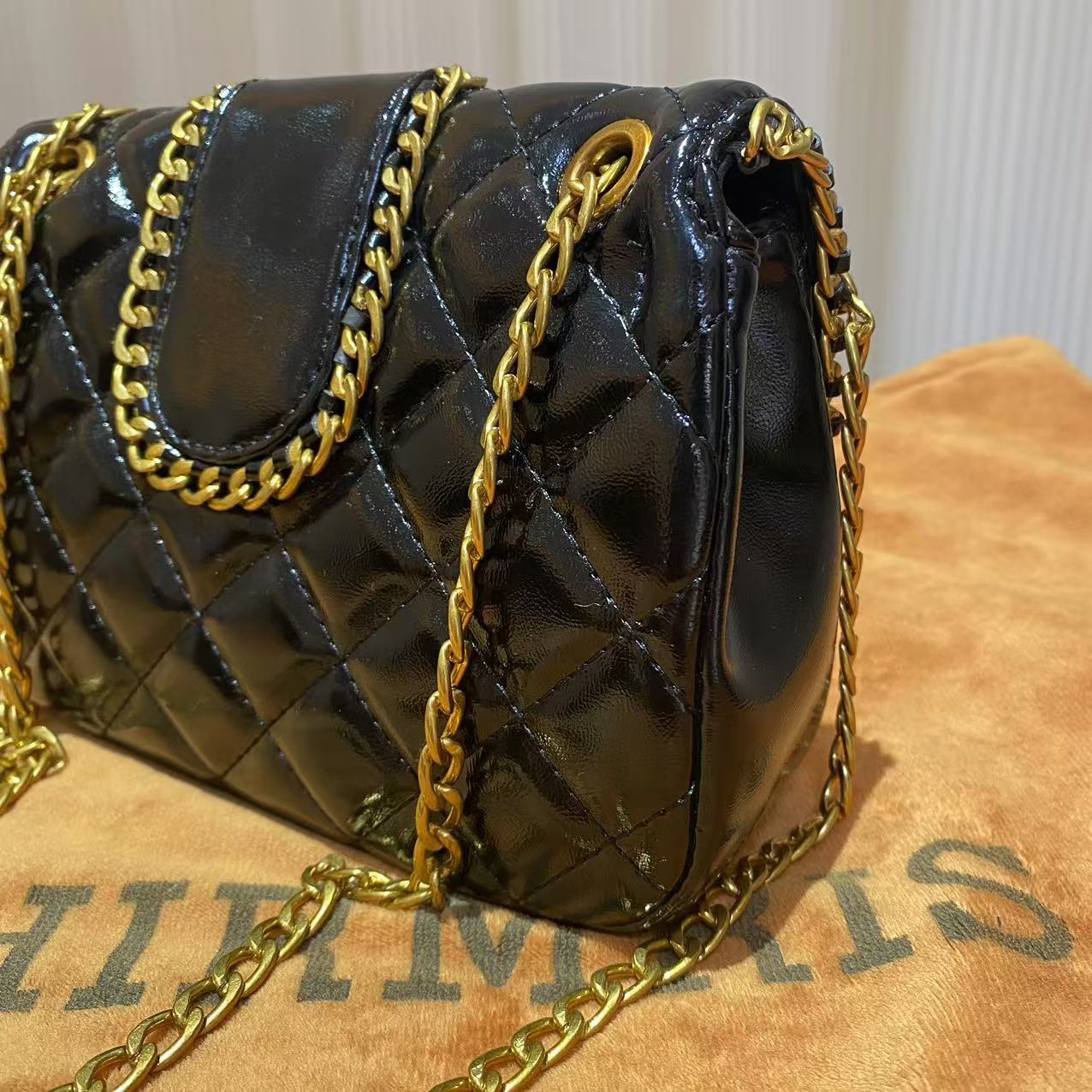 HIRMRIS手工真皮包550987  包边盖黑香