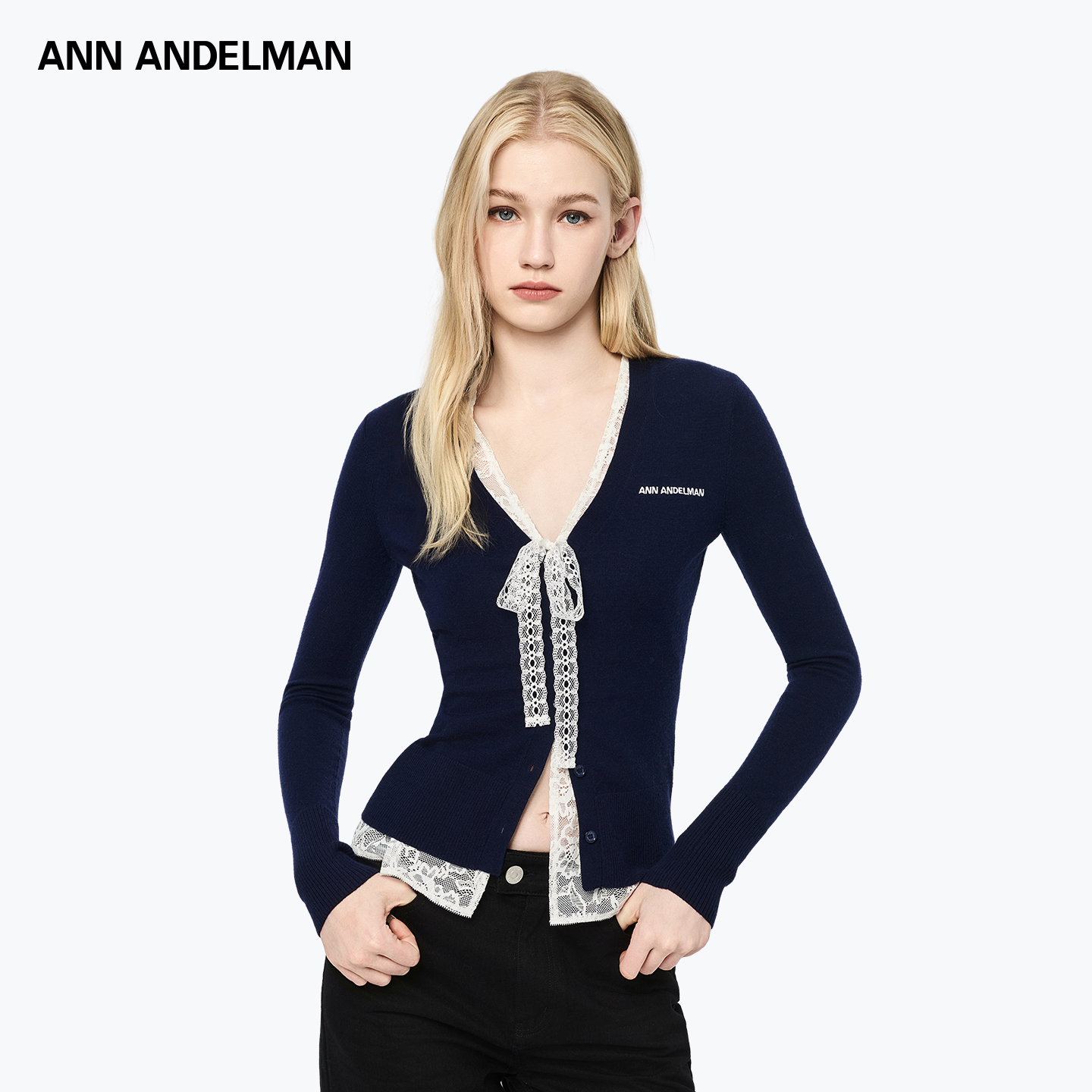 ANN ANDELMAN 25秋冬 时尚设计百搭蕾丝毛织假两件开衫